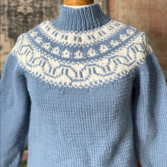 ♻️ SOLD Icelandic Pattern Handknit Chunky Sweater Retro Vintage S - Picture 7 of 16